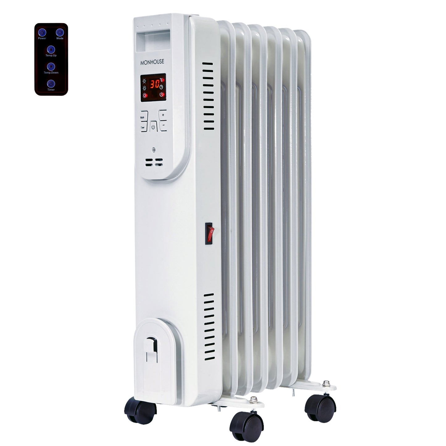 Digital Oil Filled Electric Heater Remote Control Powerful 7-11 Fins 600-2500W